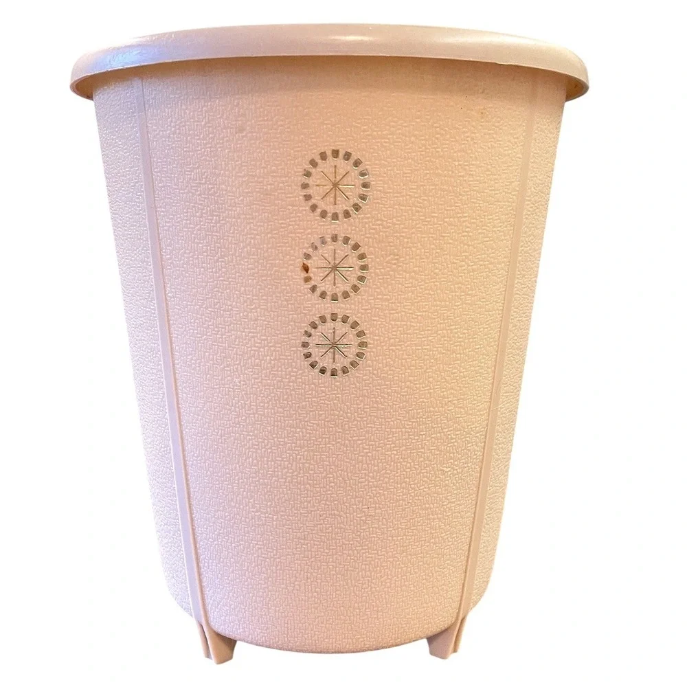 Mid Century Rubbermaid 2940 Tan Gold Starburst Design Waste Basket Trash Can MCM